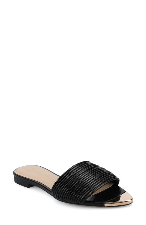 <p>Feather Faux Leather Slide Sandal (Women)</p>