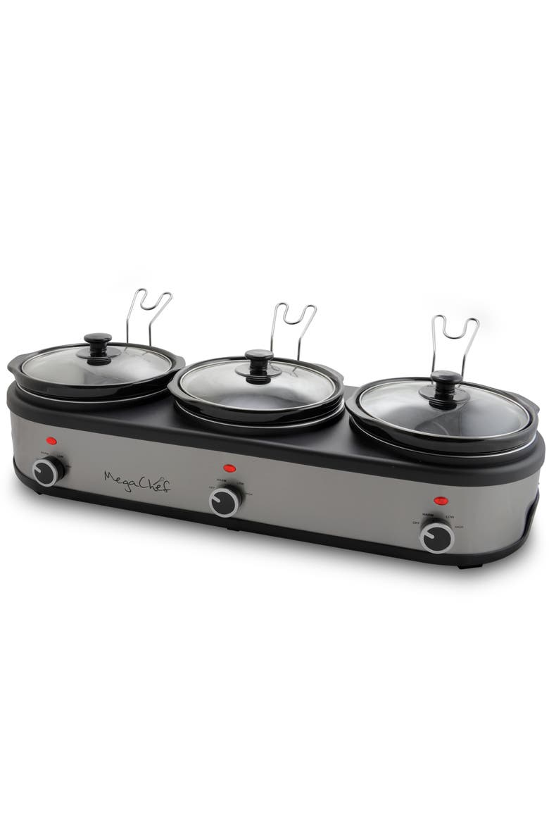 Triple 2.5 Quart Slow Cooker and Buffet Server, Alternate, color, Grey