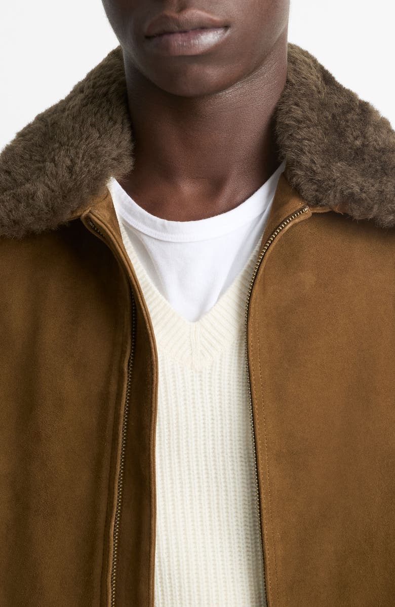 Vince Suede Short Jacket with Removable Genuine Shearling Collar, Alternate, color,