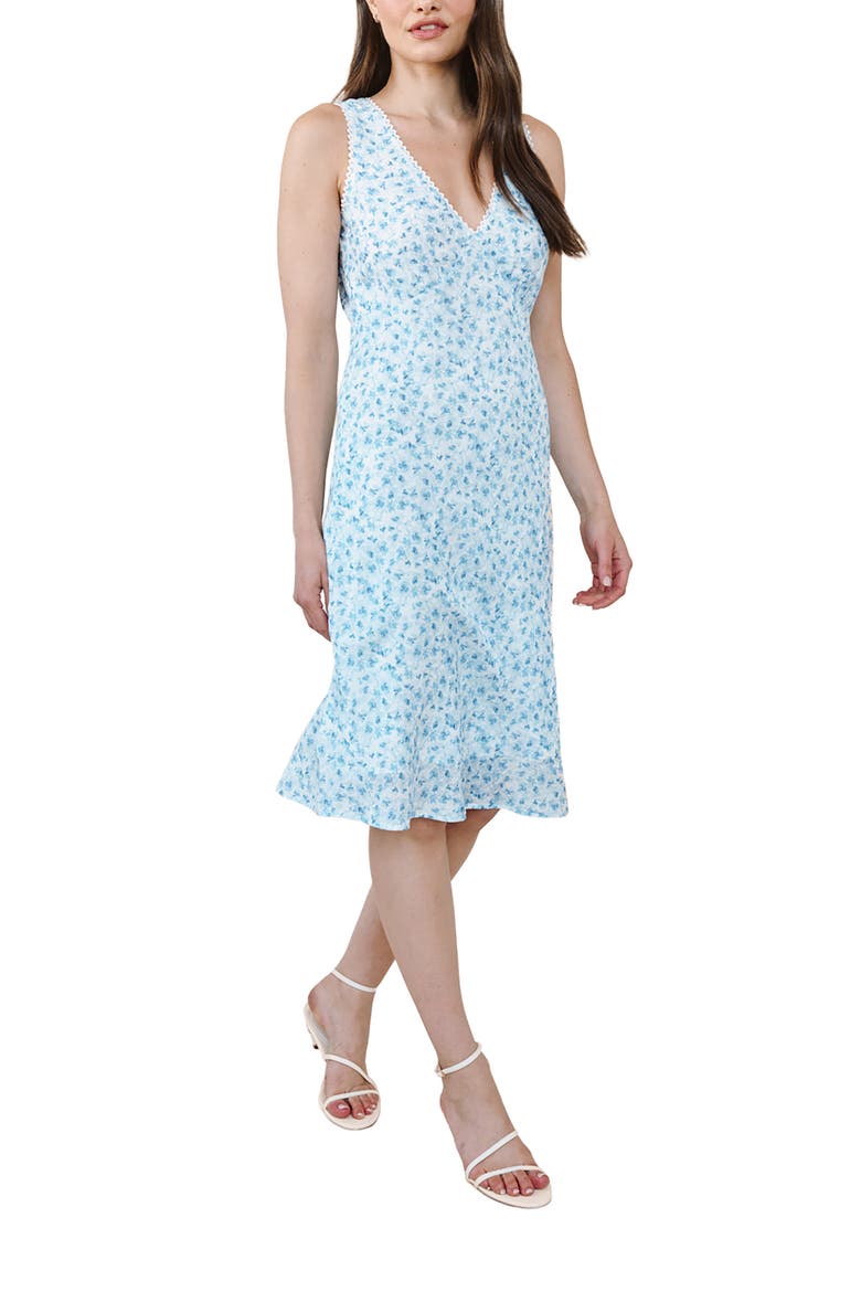 Tie Back Sleeveless Midi Dress, Main, color, BLUE DITSY