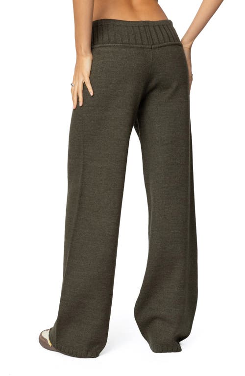 Edikted Russell Wide Leg Sweater Knit Pants In Olive