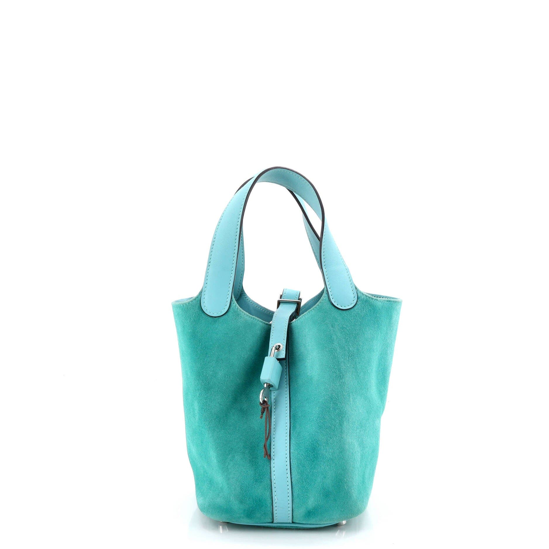 Pre-Owned Hermes Picotin Lock Bag Doblis Suede and Swift PM, Main, color, Bleu Atoll
