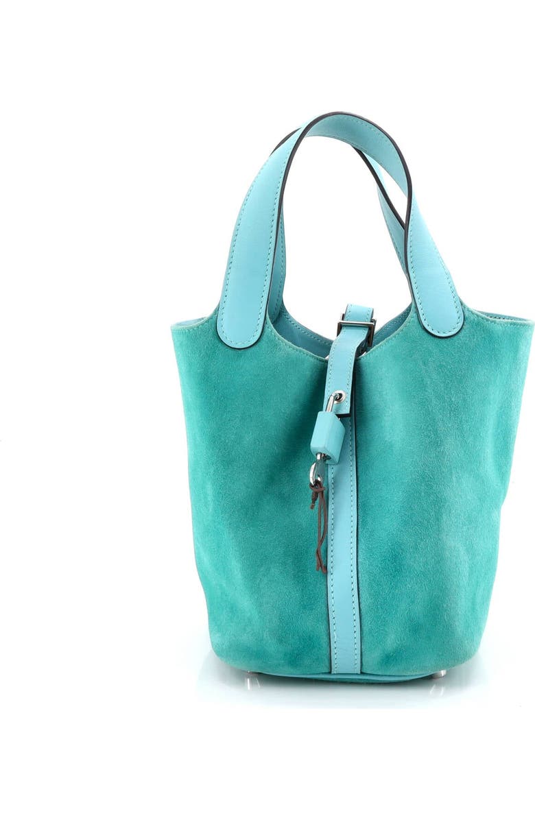 Pre-Owned Hermes Picotin Lock Bag Doblis Suede and Swift PM, Main, color, Bleu Atoll