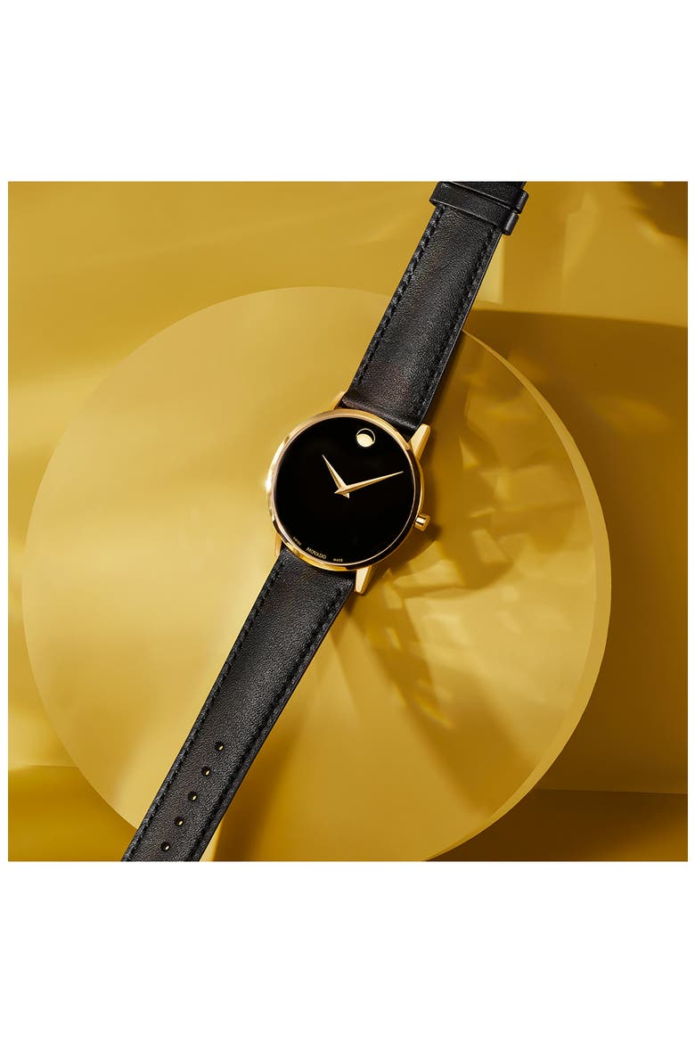 Leather Strap Watch, 42mm, Alternate, color, BLACK DIAL