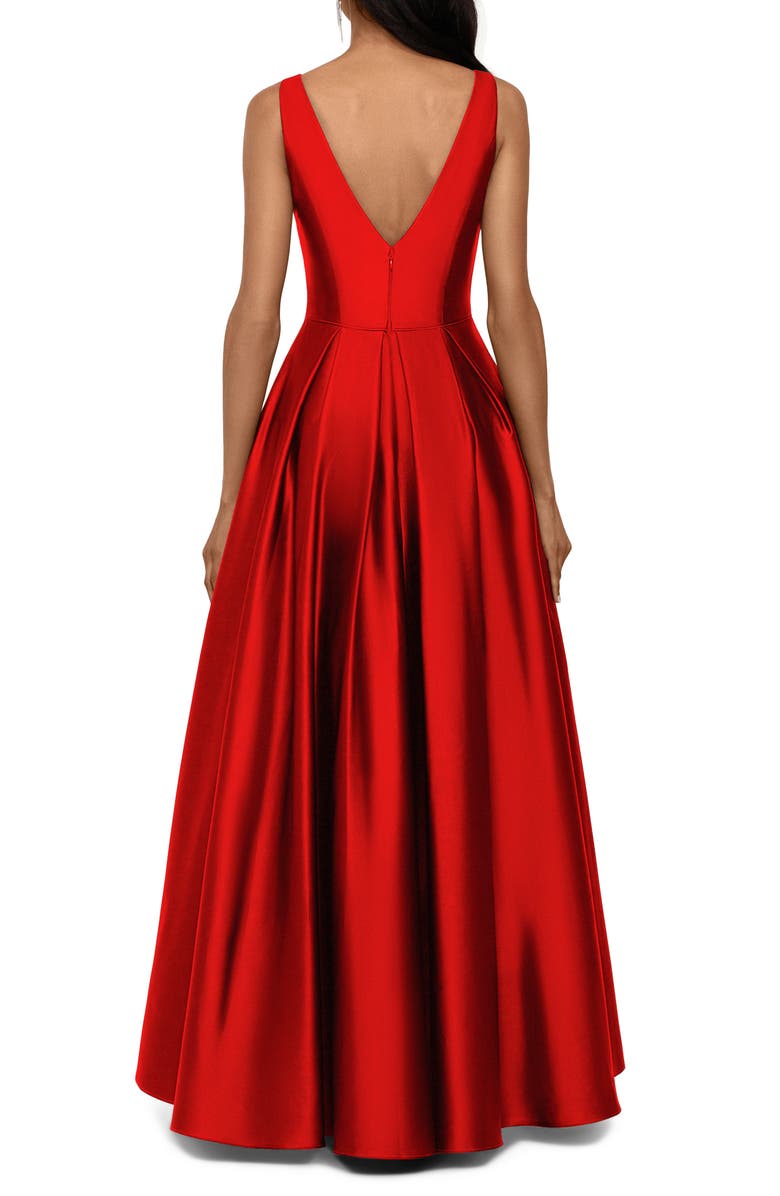 Betsy & Adam V-Neck High/Low Satin Ballgown, Alternate, color, 