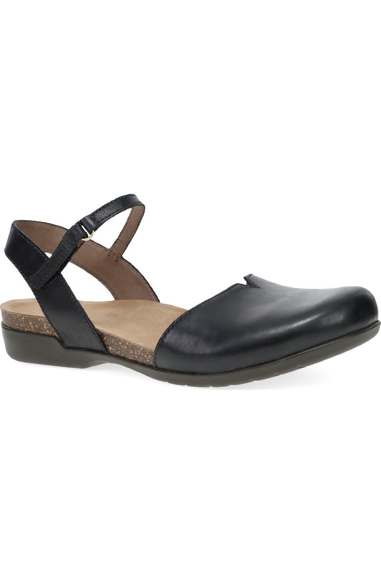 Dansko Rowan Flat, Main, color, Black Waxy Burnished