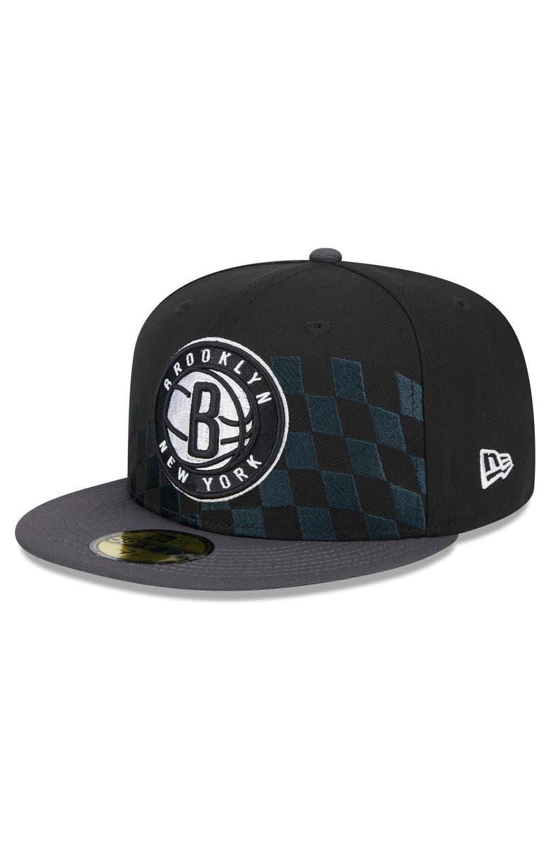 New Era Men's New Era Black Brooklyn Nets Rally Drive Checkerboard 59FIFTY Crown Fitted Hat, Alternate, color, Black