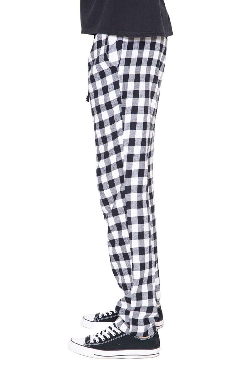 Zip Stash Check Cotton Flannel Pants, Alternate, color, BLACK/ WHITE