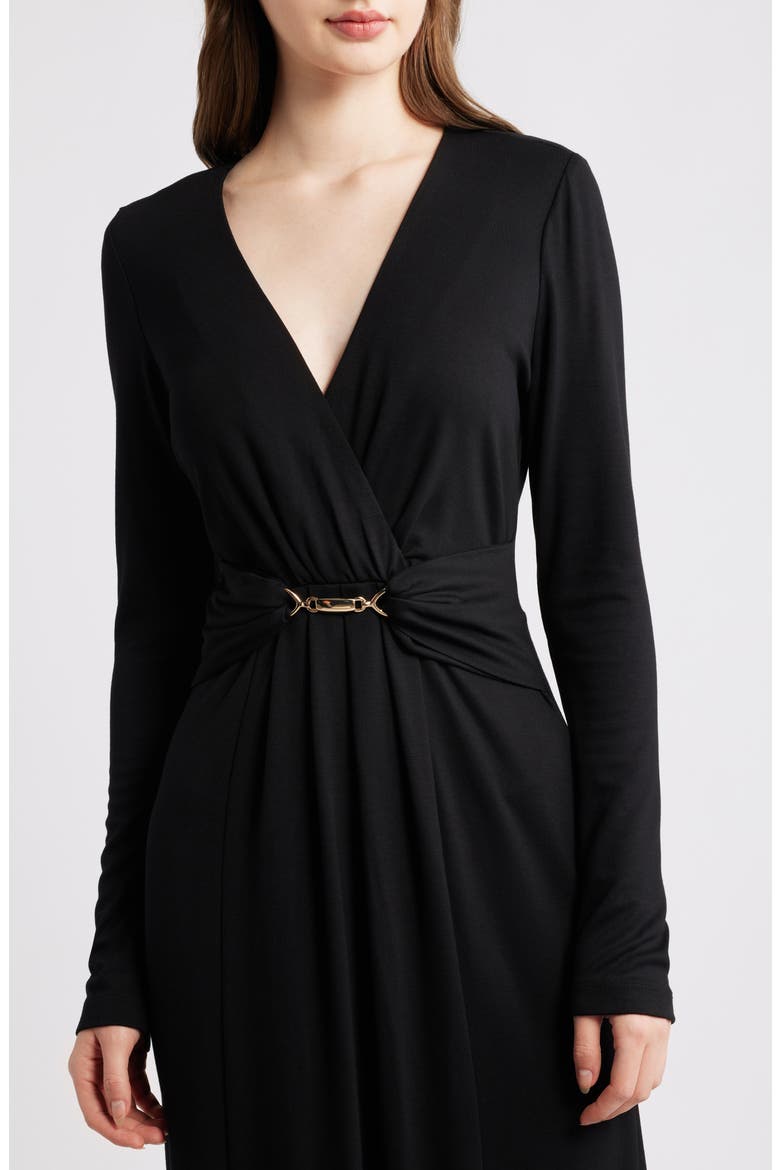 wrap front long sleeve dress Long-Sleeve Wrap Midi Dress