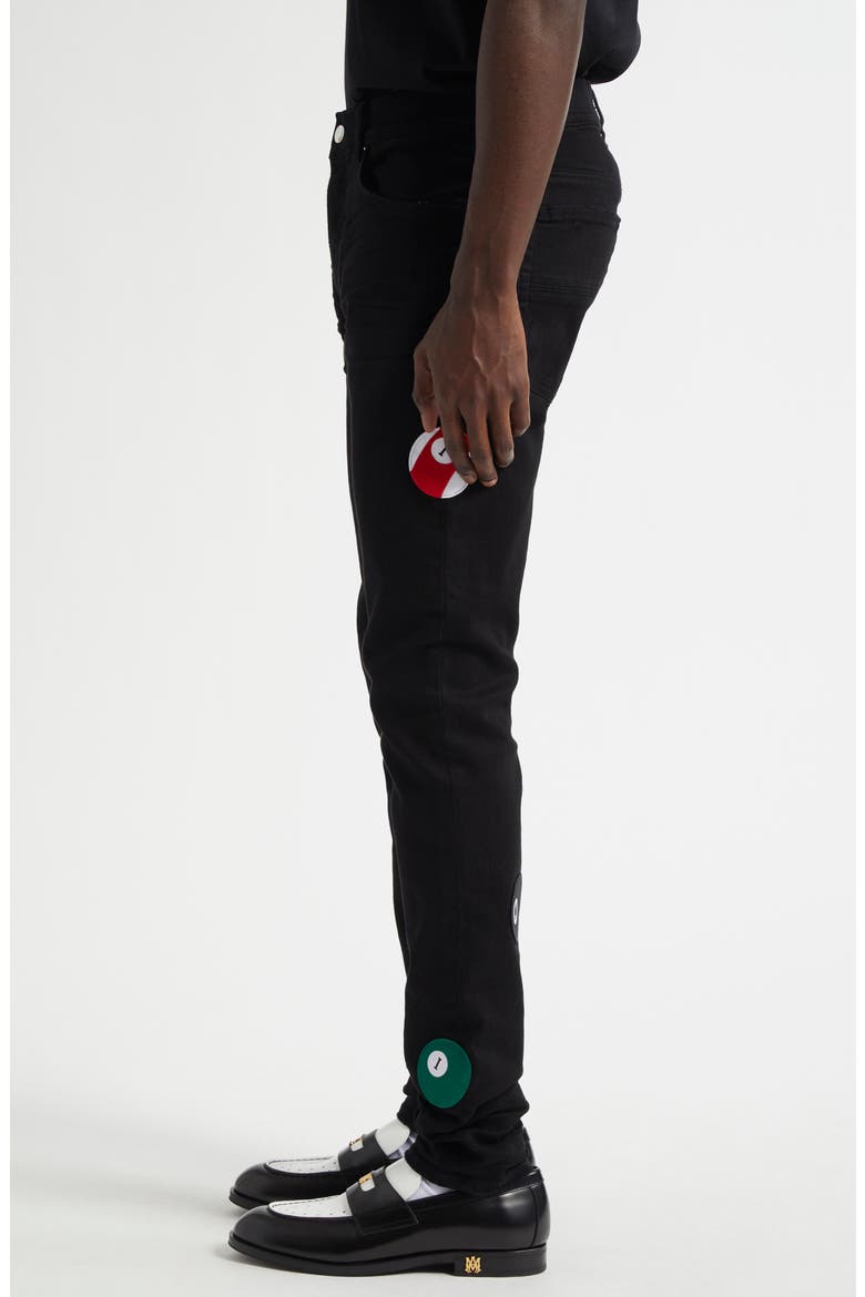 Pool Ball Patch Skinny Jeans, Alternate, color, BLACK