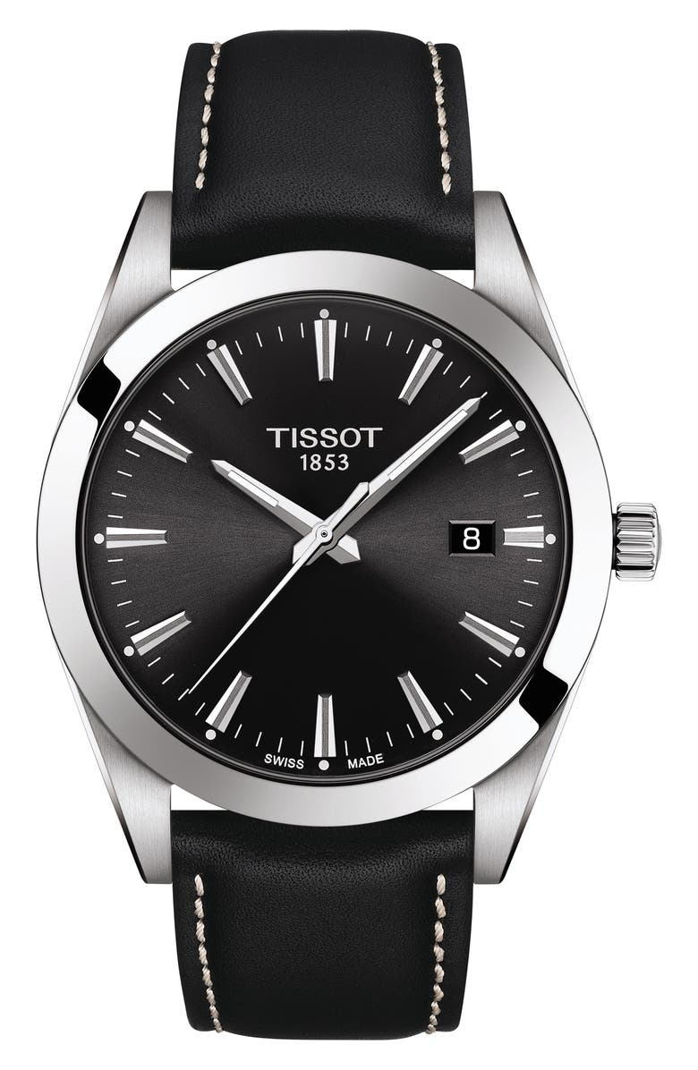 Tissot T-Classic Gentleman Leather Strap Watch, 40mm, Main, color, 