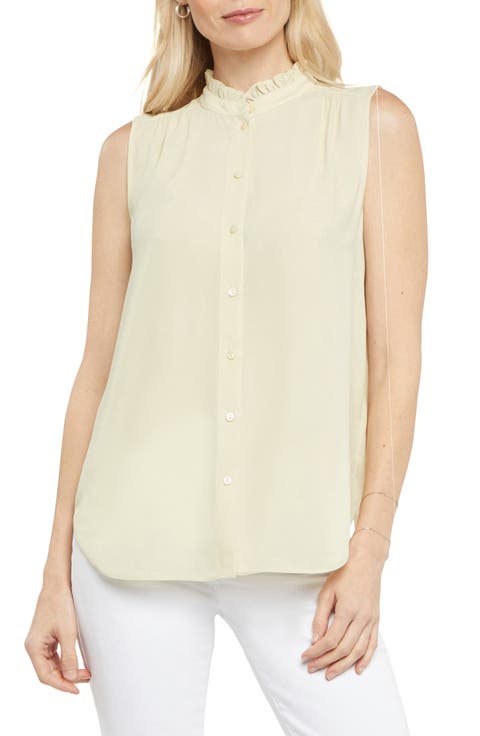 Print Ruffle Neck Sleeveless Top