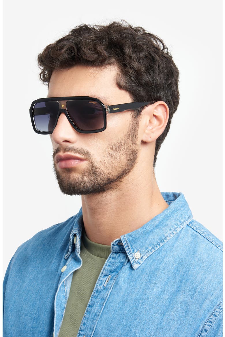 60mm Gradient Polarized Rectangular Sunglasses, Alternate, color, BLACK GREY/ GREY
