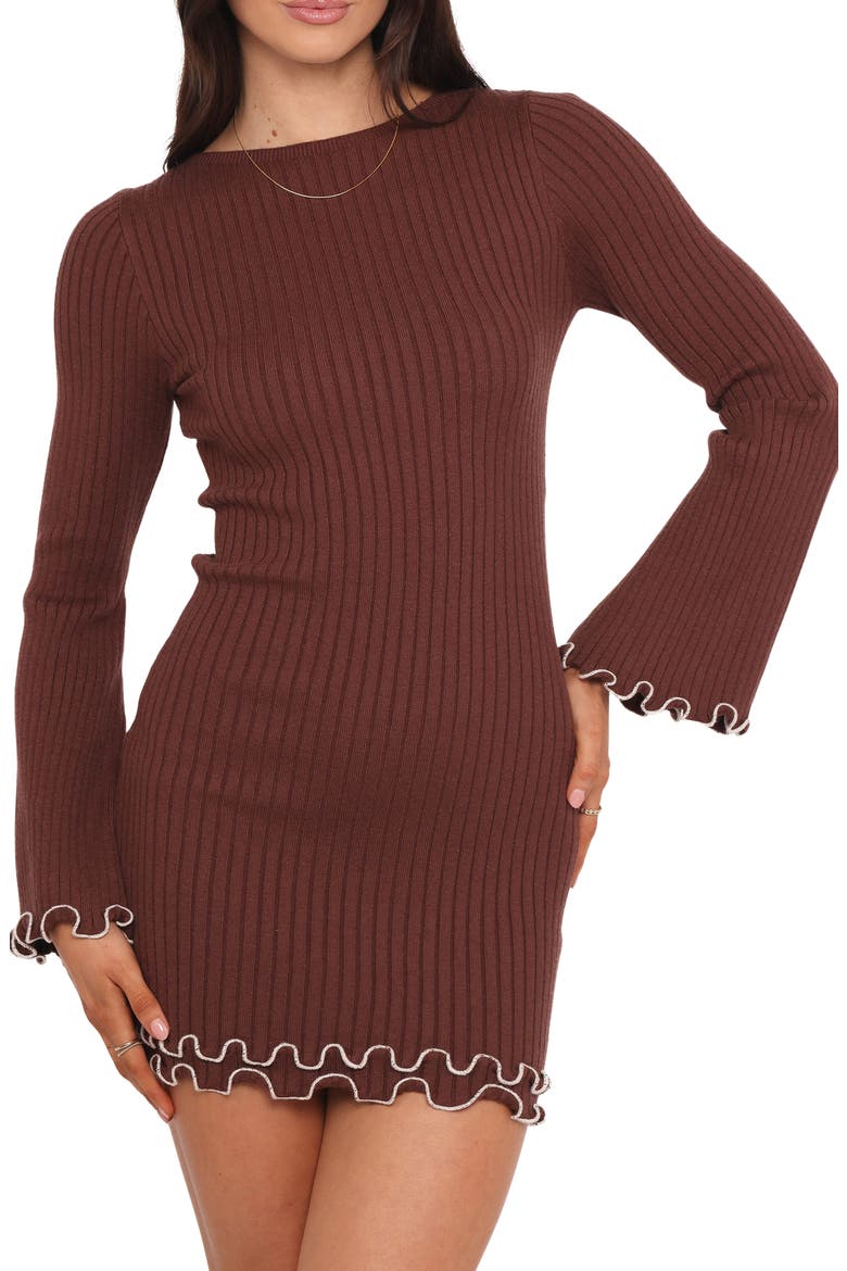 Jovan Long Sleeve Knit Minidress, Main, color, MOCHA/ BEIGE