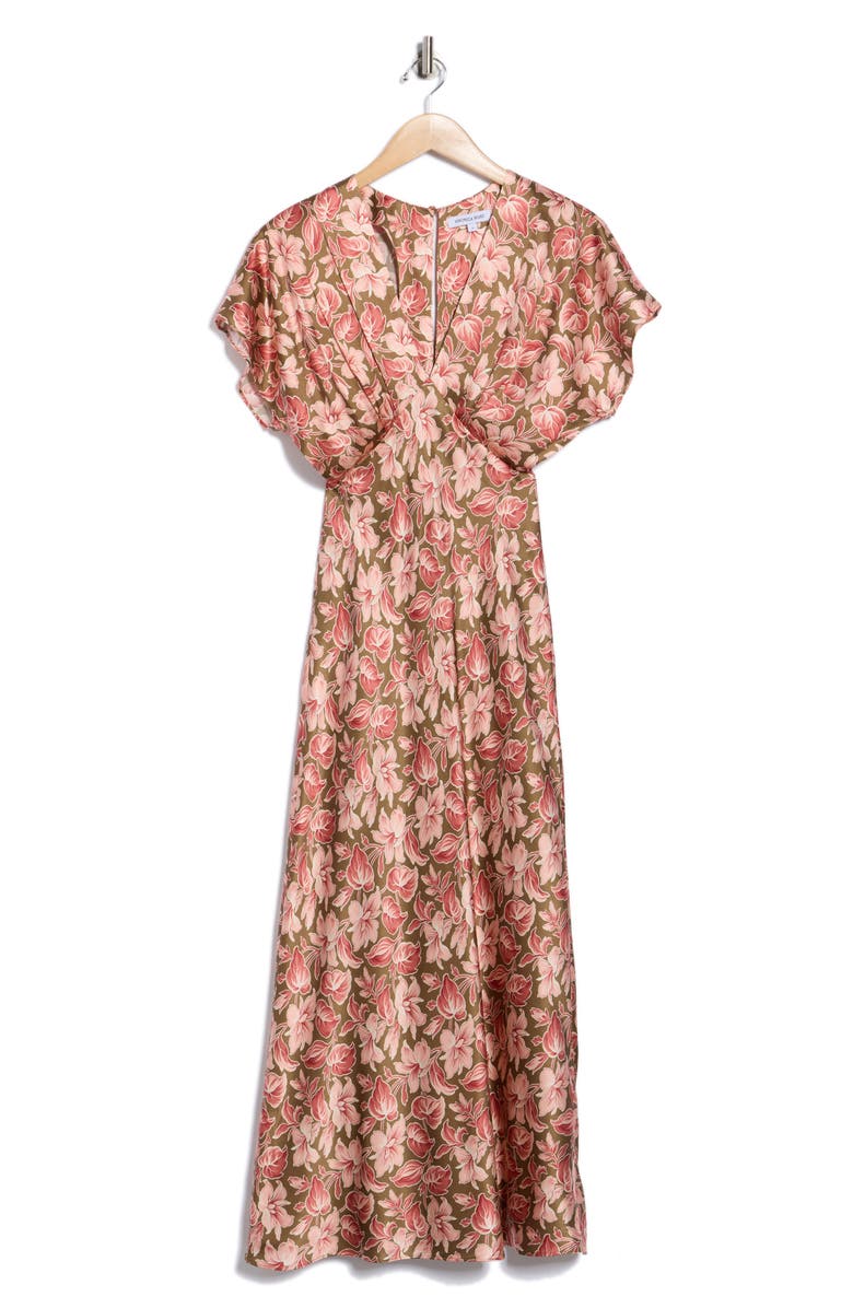 Veronica Beard Seymour Cap Sleeve Midi Dress, Alternate, color, Deep Ochre/ Pink