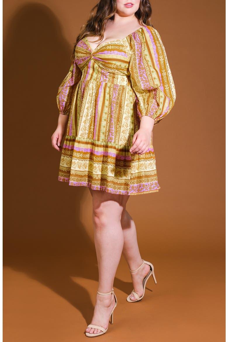 Printed Long Sleeve Minidress, Alternate, color, BROWN LAVENDER