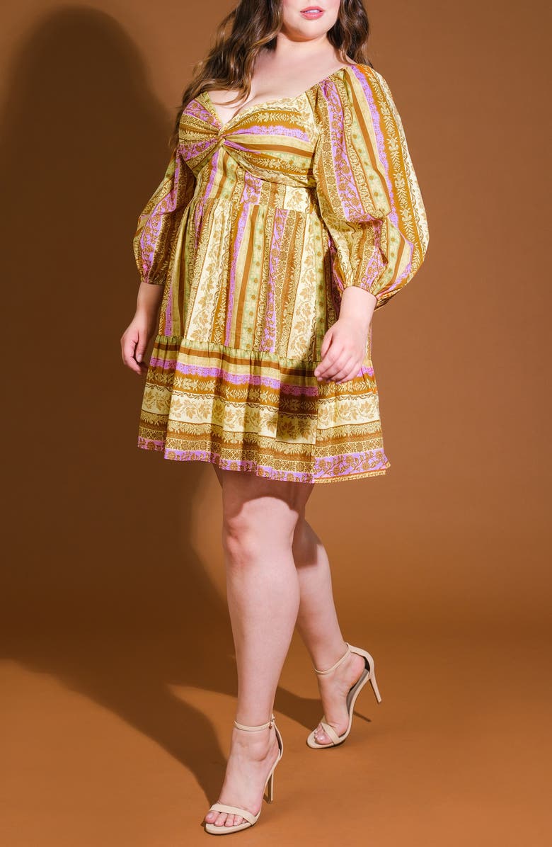 FLYING TOMATO Printed Long Sleeve Minidress, Alternate, color, Brown Lavender