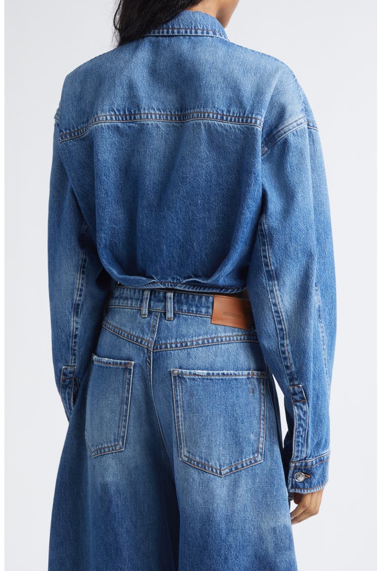 Pevera Crop Tie Front Denim Button-Up Shirt, Alternate, color, MIDNIGHT BLUE
