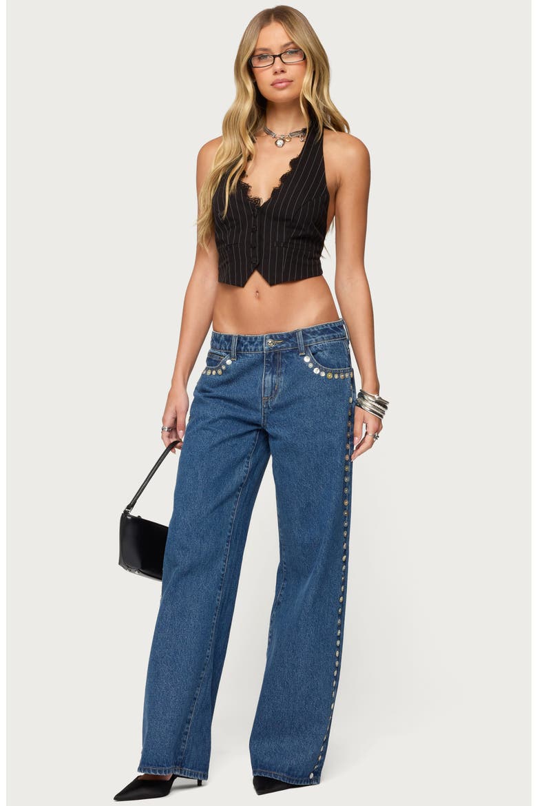 Iridescent Button Low Rise Wide Leg Jeans, Alternate, color, BLUE-WASHED
