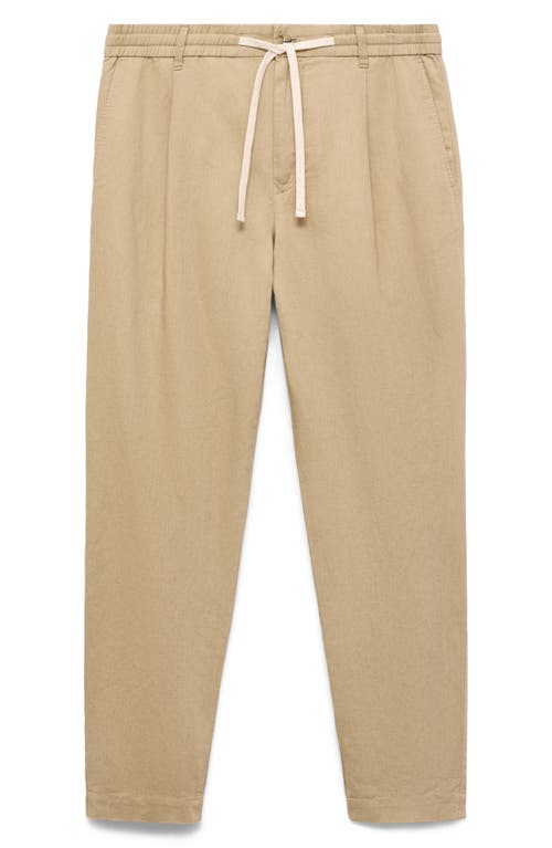 Mango Slim Fit Pants With Drawstring Waist In Brown