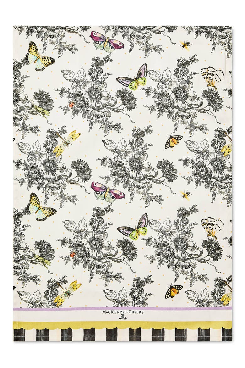 Butterfly Toile Print Dish Towel, Alternate, color, WHITE