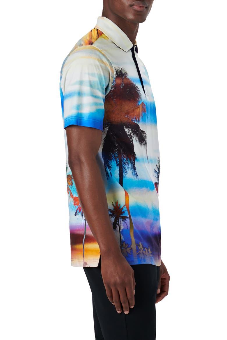 Hendrix Digital Palm Tree Print Cotton Polo, Alternate, color, SUNSET