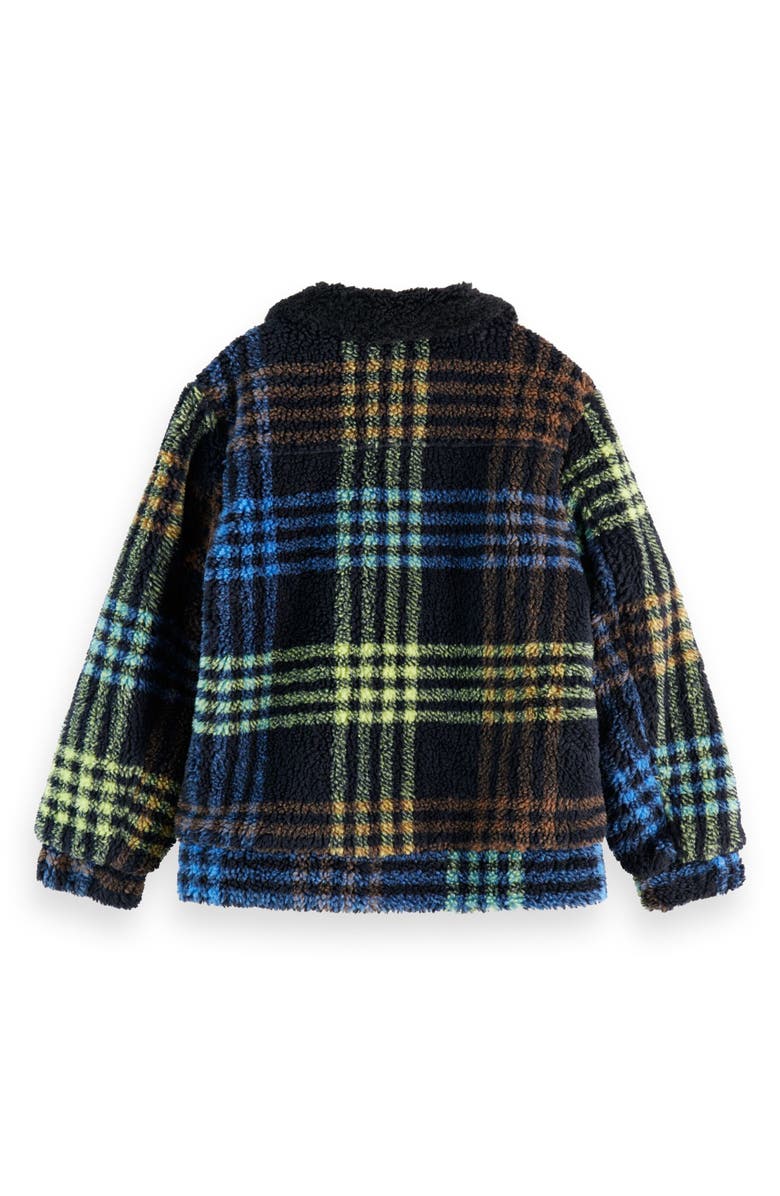 Scotch & Soda Kids' Plaid Teddy Fleece Trucker Jacket, Alternate, color, Sky Captain/ Mustang