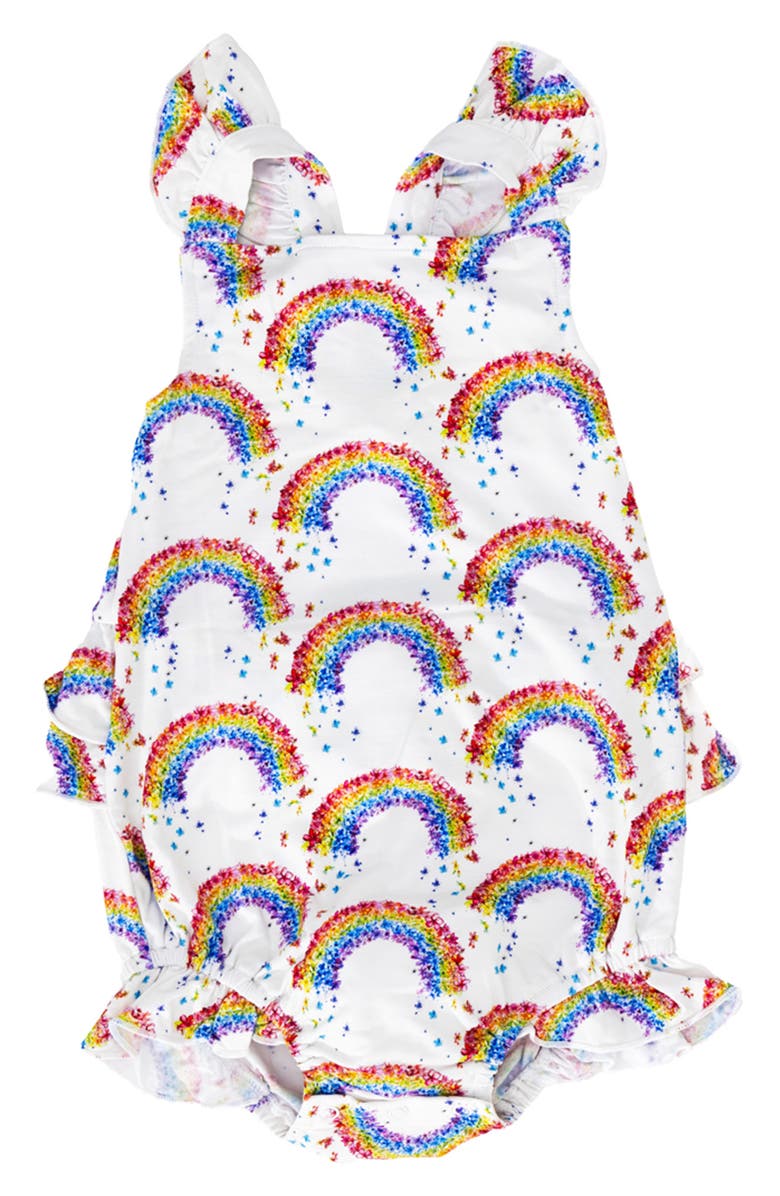 Coco Moon Flower Shower Print Tiered Ruffle Bodysuit, Main, color, 