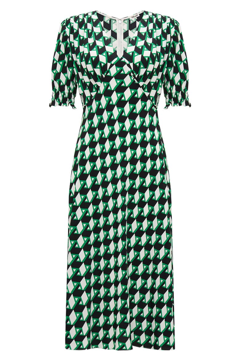 Jemma Abstract Print Short Sleeve Dress, Main, color, INTERMISSION GEO GREEN