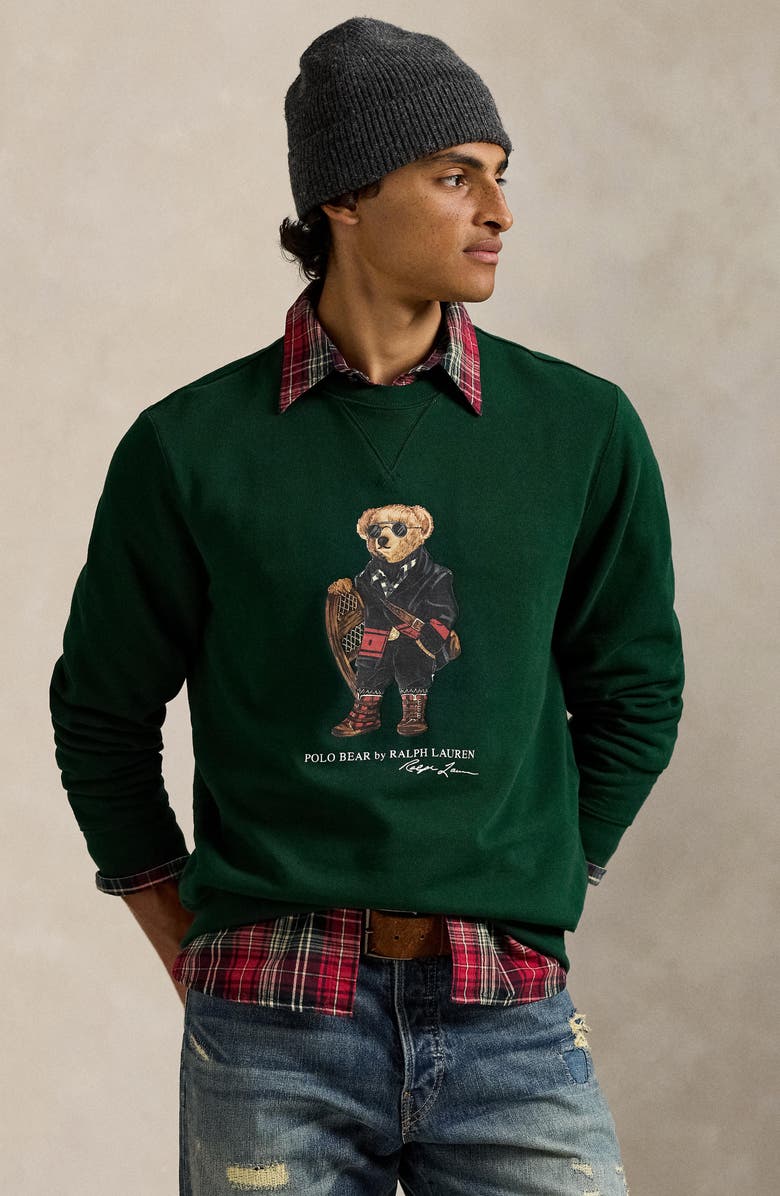 Polo Ralph Lauren Polo Bear Fleece Graphic Sweatshirt, Alternate, color, Fa25 Moss Agate Holiday Bear