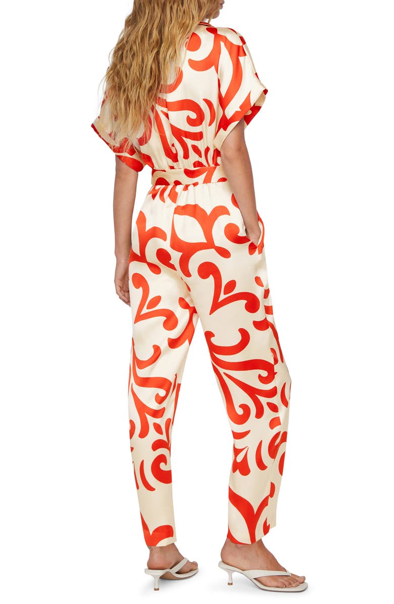MANGO Printed Tie Belt Satin Jumpsuit, Alternate, color,