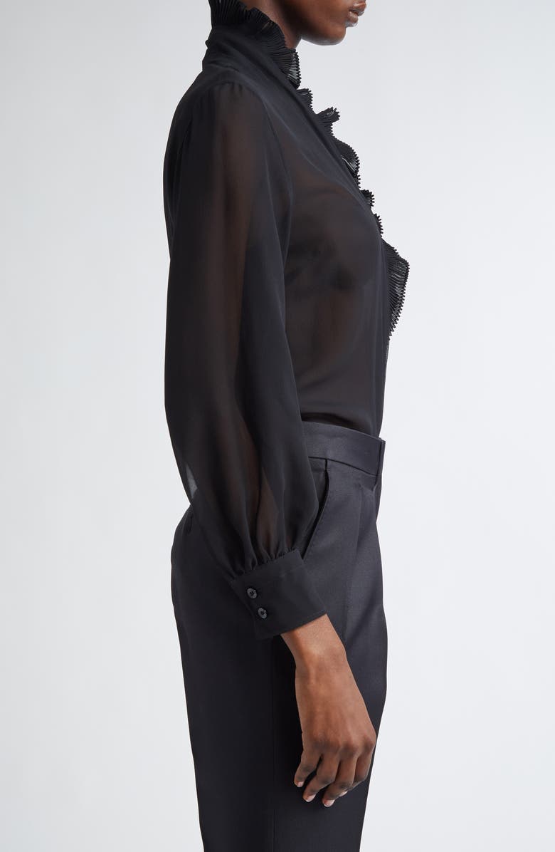 TOM FORD Ruffle Silk Georgette Tuxedo Shirt, Alternate, color,