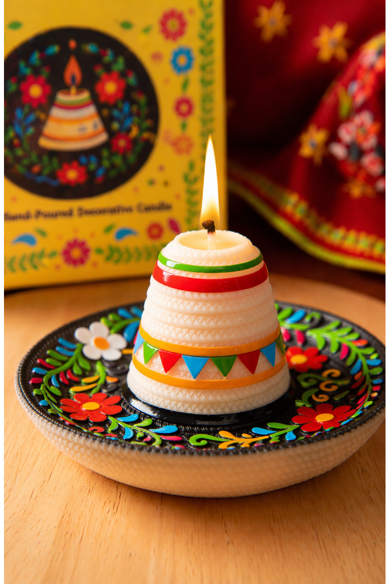 Fiesta Sombrero Candle, Alternate, color, Cream / Multi-Color