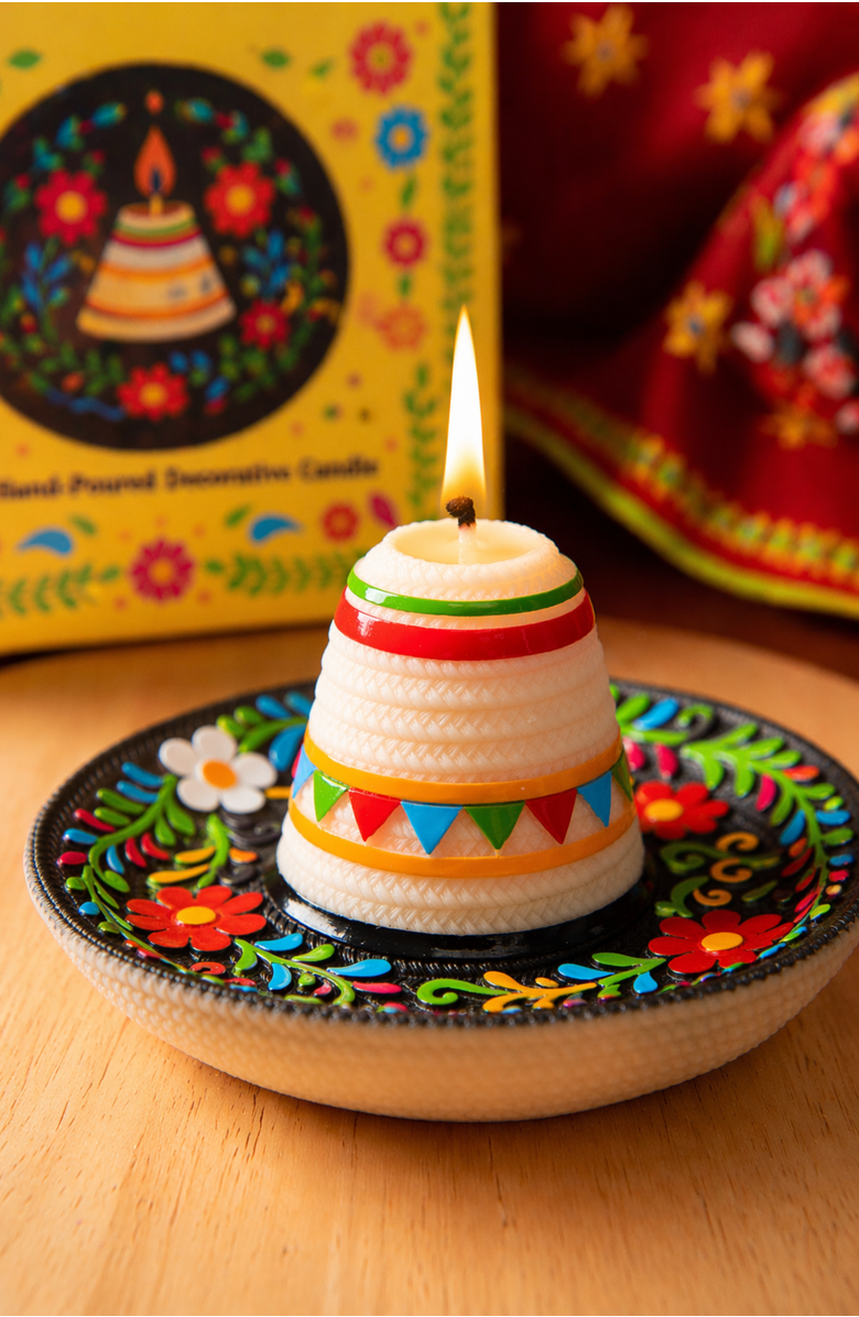 Southlake gifts Fiesta Sombrero Candle, Alternate, color, Cream / Multi-Color
