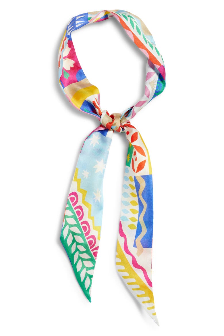 Coastal Collage Silk Ribbon Scarf, Alternate, color, WHITE MULTI