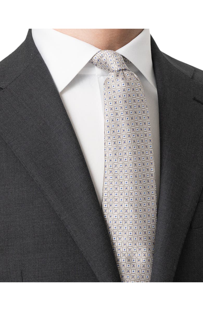 Eton Geometric Silk Jacquard Tie, Alternate, color, Light Grey