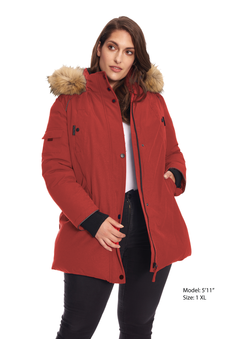 GLACIER PLUS SIZE - Vegan Down Classic Winter Parka Jacket, Alternate, color, CRIMSON
