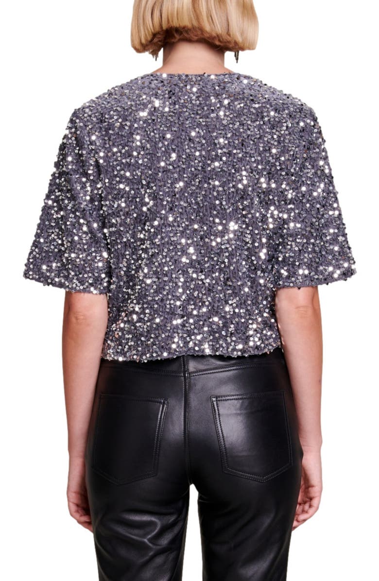 maje Sequin Velvet Crop Top, Alternate, color,