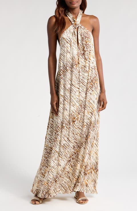 Stripe Cover-Up Halter Maxi Dress