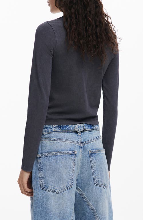 Desigual Logo Long Sleeve Cotton Graphic T-shirt In Blue