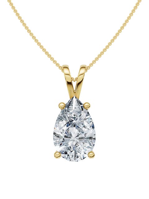 4Ct Solitaire Pear Shape Diamond Pendant Lab Grown 14k Gold 18" Necklace