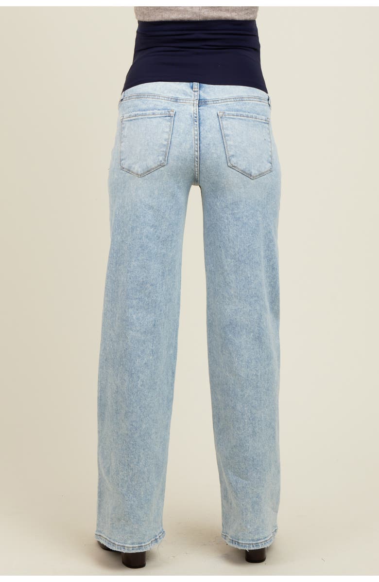 PinkBlush Blue Distressed Open Knee Wide Leg Maternity Jeans, Alternate, color, Light Blue