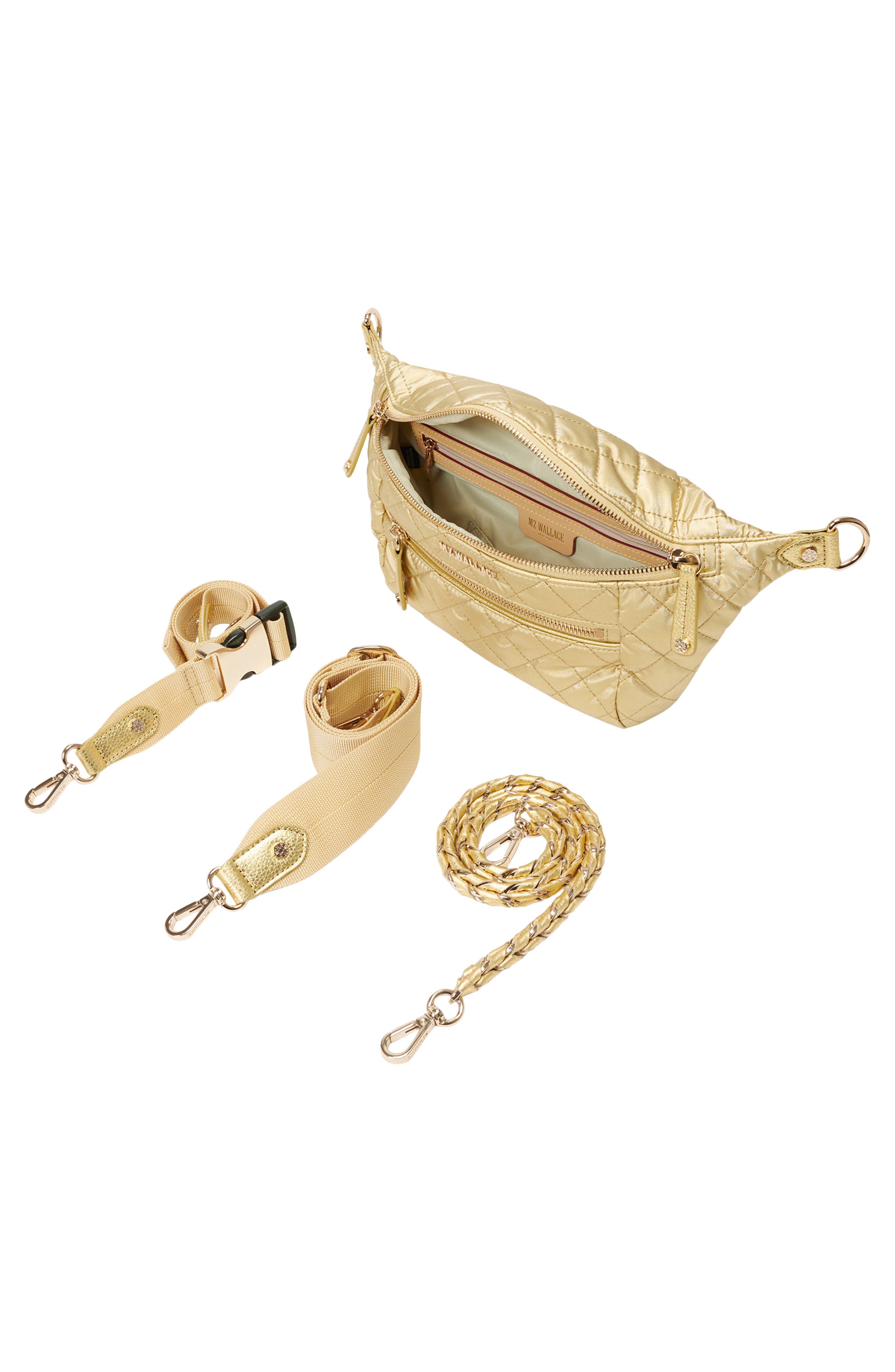 MZ Wallace Small Crosby Quilted Nylon Convertible Sling Bag, Alternate, color, Light Gold Pearl Metallic