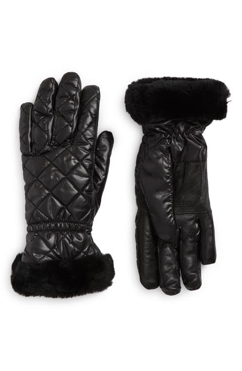 All Weather Genuine Shearling Trim Quilted Gloves
