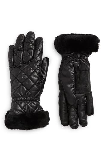 Ugg ® All Weather Genuine Shearling Trim Quilted Gloves In Black