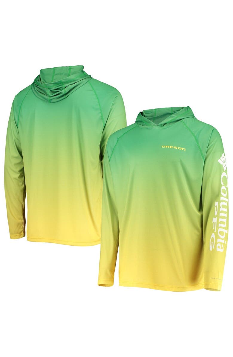 Columbia Men's Columbia PFG Green Oregon Ducks Terminal Tackle Omni-Shade UPF 50 Long Sleeve Hooded Top, Main, color, 