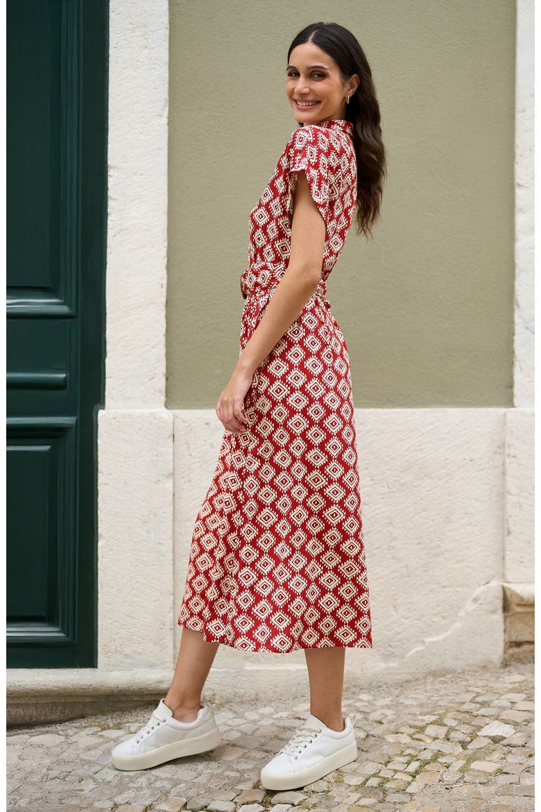 Belted Midi Shirt Dress, Alternate, color, Red