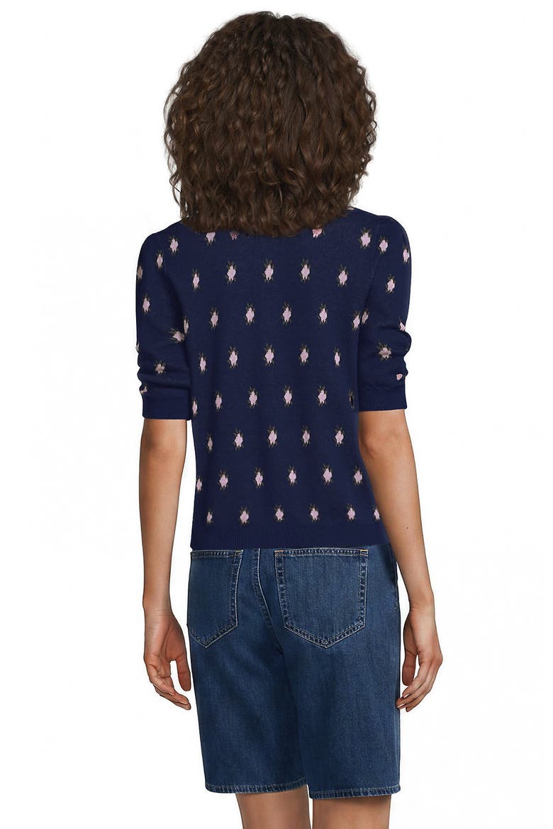 Ruched Sleeve Cardigan Sweater, Alternate, color, Blue/Pink Florals