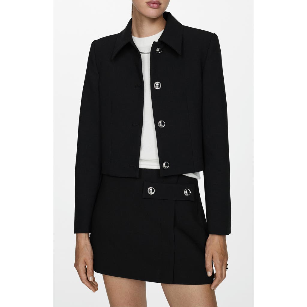 Mango Buttoned Cropped Jacket Black