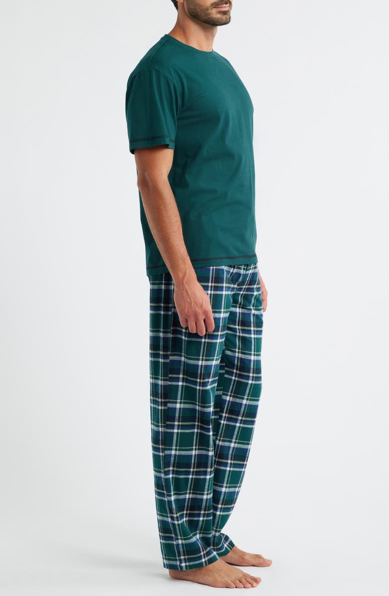 Majestic International Feel at Home Pajama T-Shirt & Plaid Flannel Pants Set, Alternate, color, Green